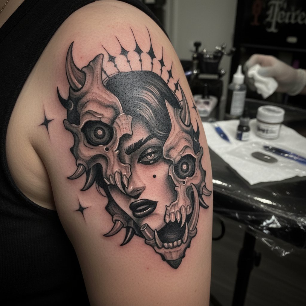 Tattoo on skin source photo